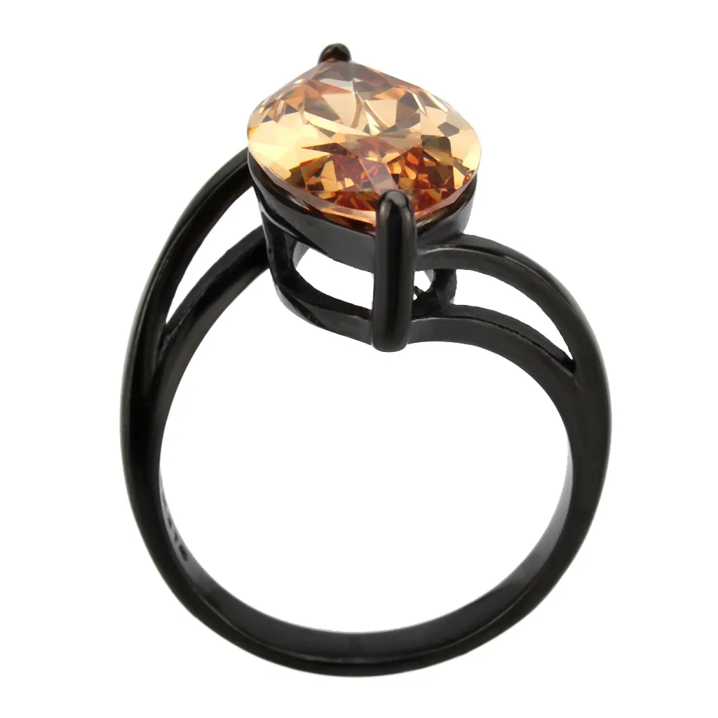 Black Stainless Steel Ring with AAA Grade CZ in Champagne for Women Style TK3745