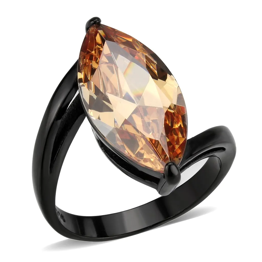 Black Stainless Steel Ring with AAA Grade CZ in Champagne for Women Style TK3745