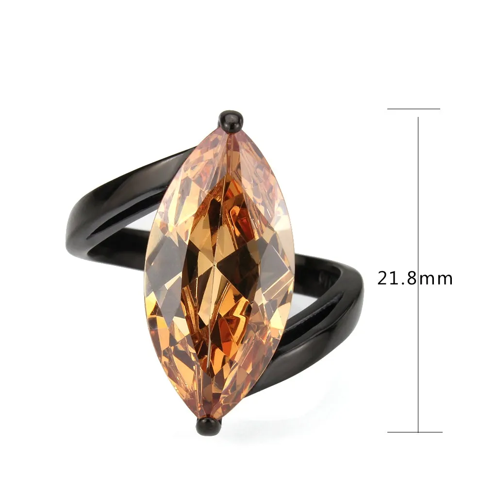 Black Stainless Steel Ring with AAA Grade CZ in Champagne for Women Style TK3745