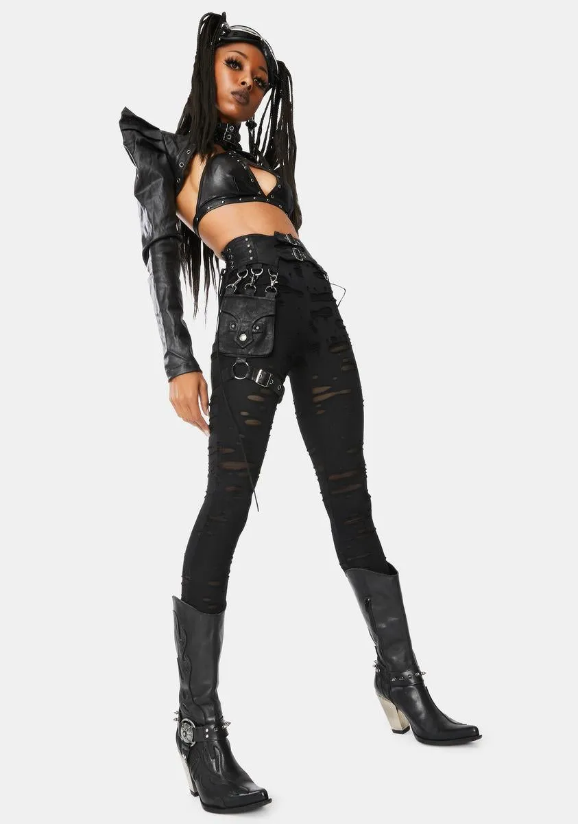 Black Steampunk Detachable Waist Bag Leggings