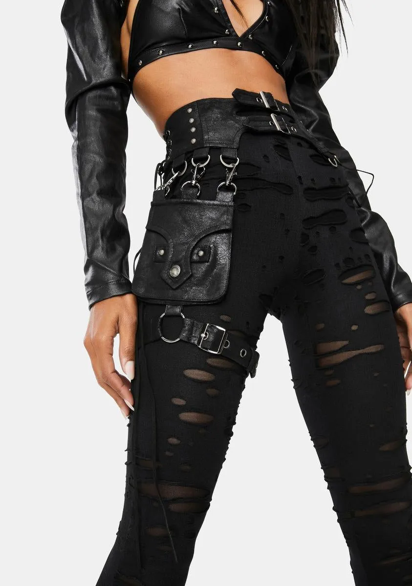 Black Steampunk Detachable Waist Bag Leggings