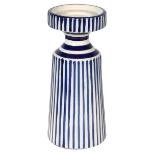 Blue and White Striped Candle Holder