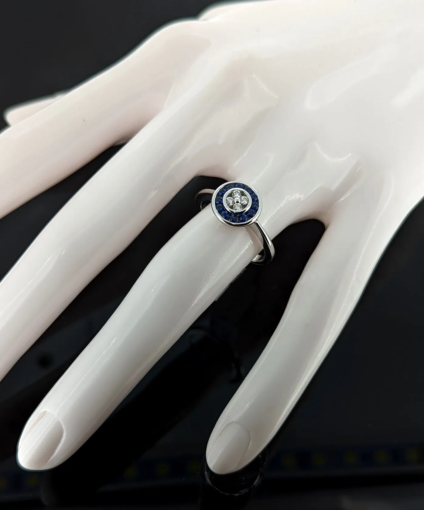 Blue Sapphire & Diamond Ring in 18K White Gold