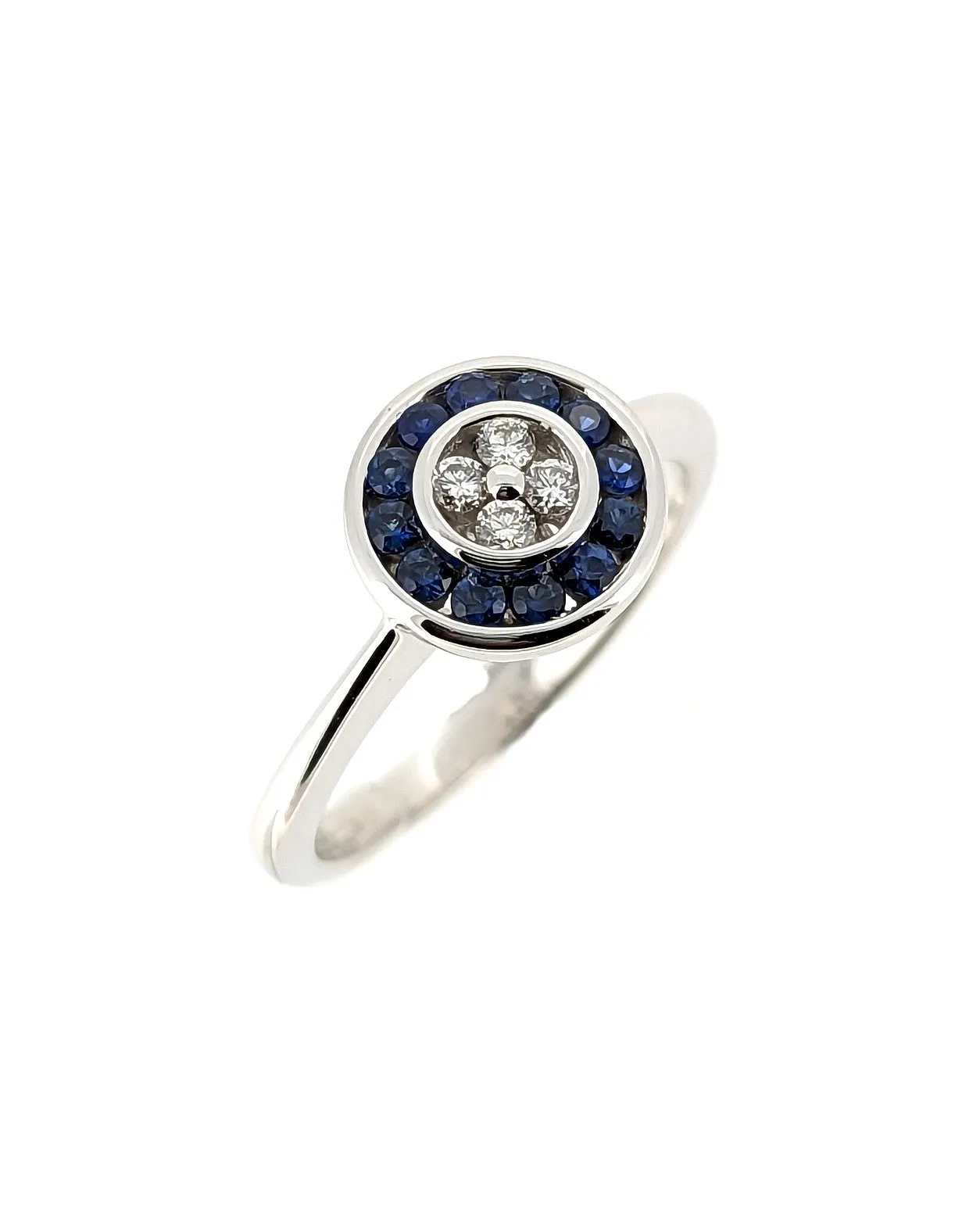 Blue Sapphire & Diamond Ring in 18K White Gold