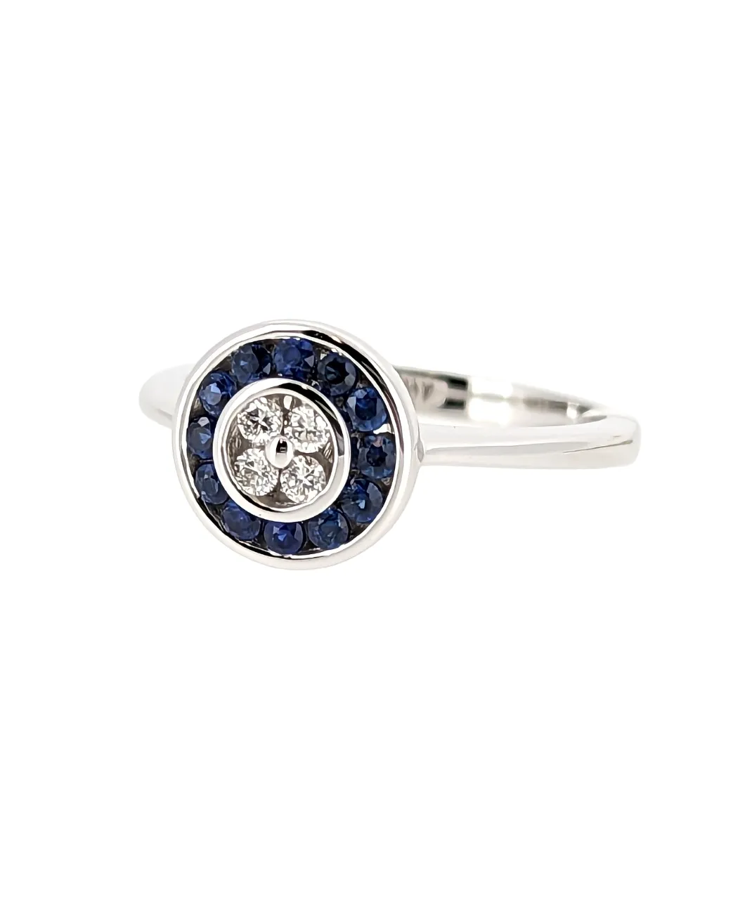 Blue Sapphire & Diamond Ring in 18K White Gold