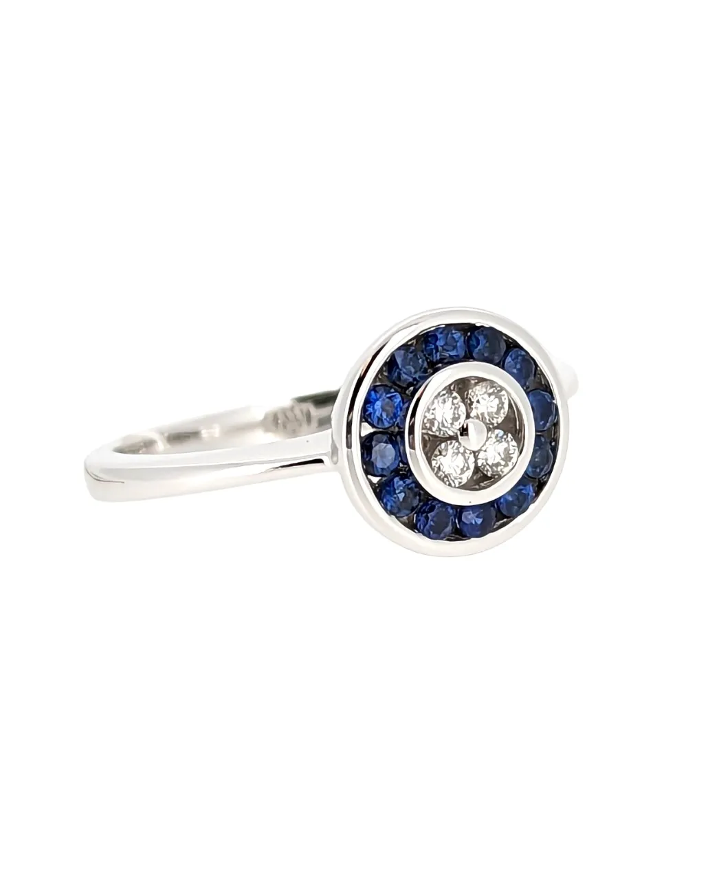 Blue Sapphire & Diamond Ring in 18K White Gold