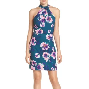 Blue Watercolor Floral Halter Dress