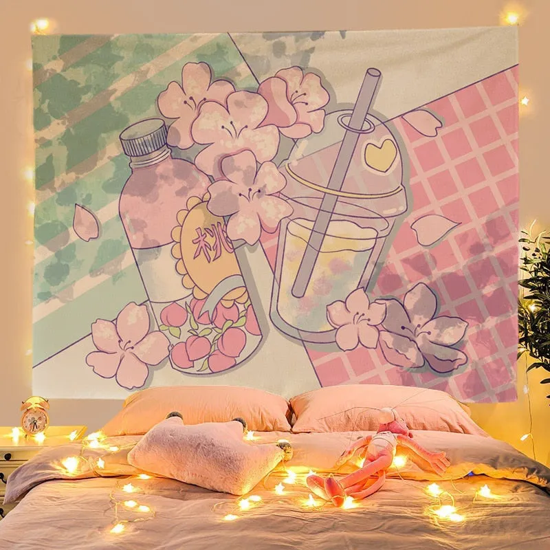 Boba Tea & Sakura Wall Tapestry