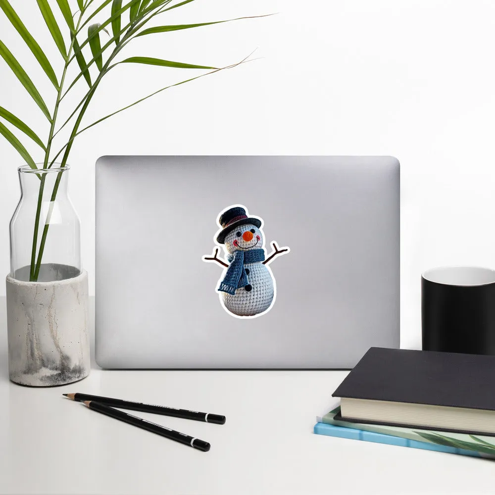 Bubble-free Stickers - Cute Crochet Snowman Art Print