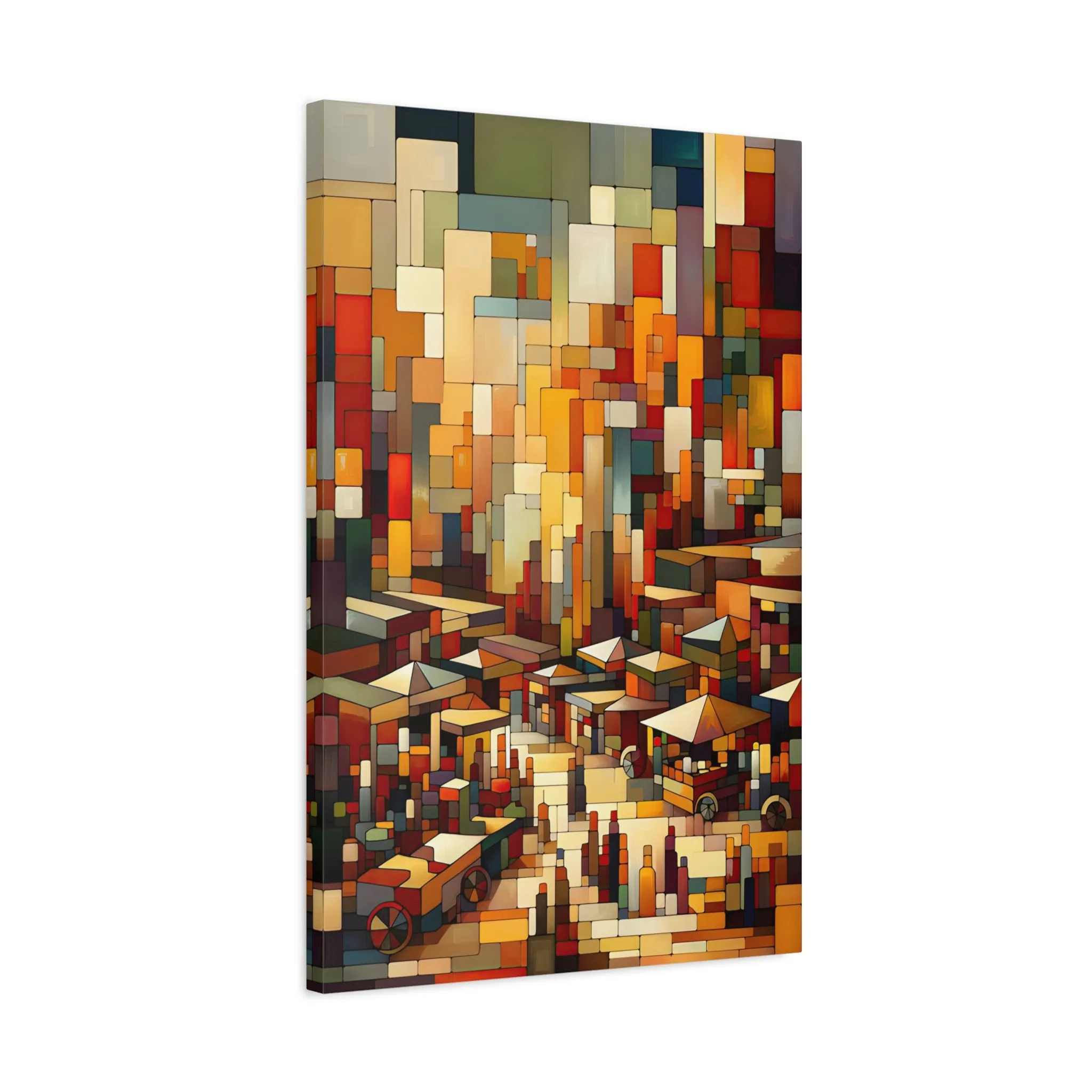 Bustling Market Scene: Cubist Wall Art - canvas