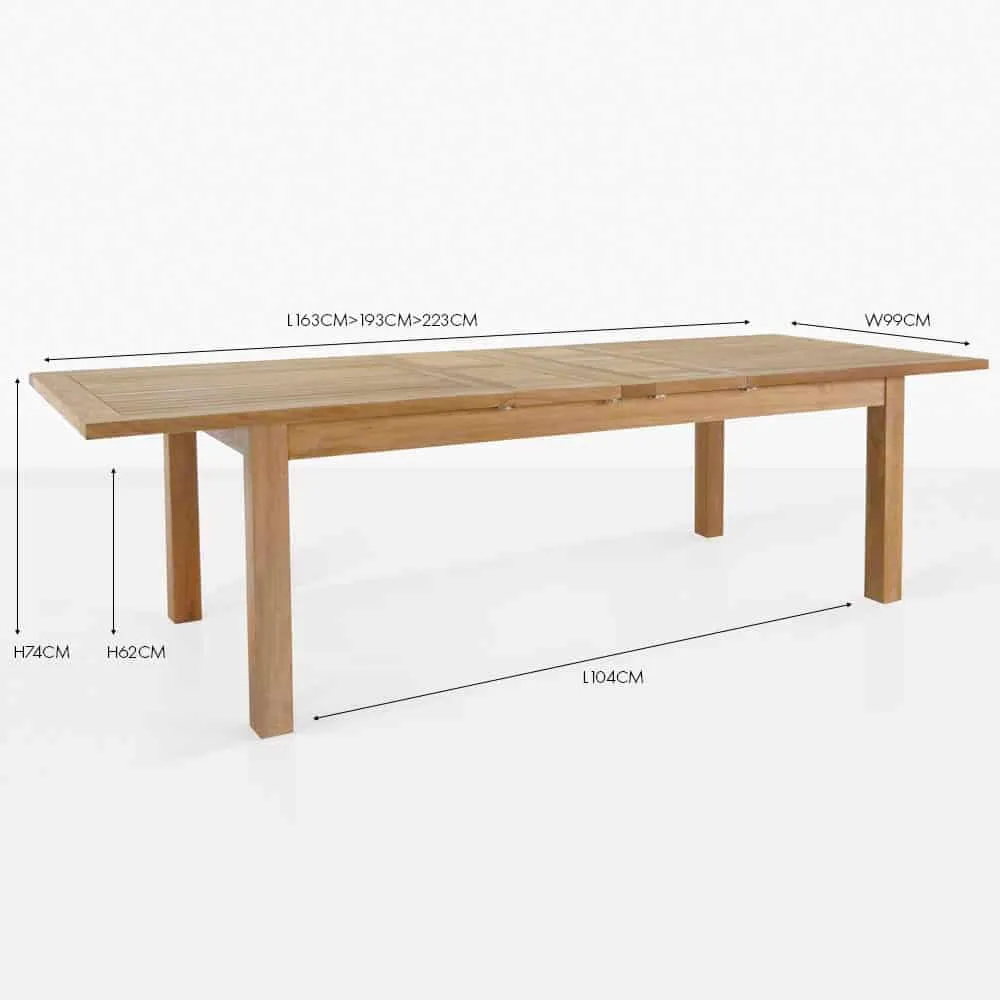 Capri Teak Rectangular Double Extension Outdoor Dining Table