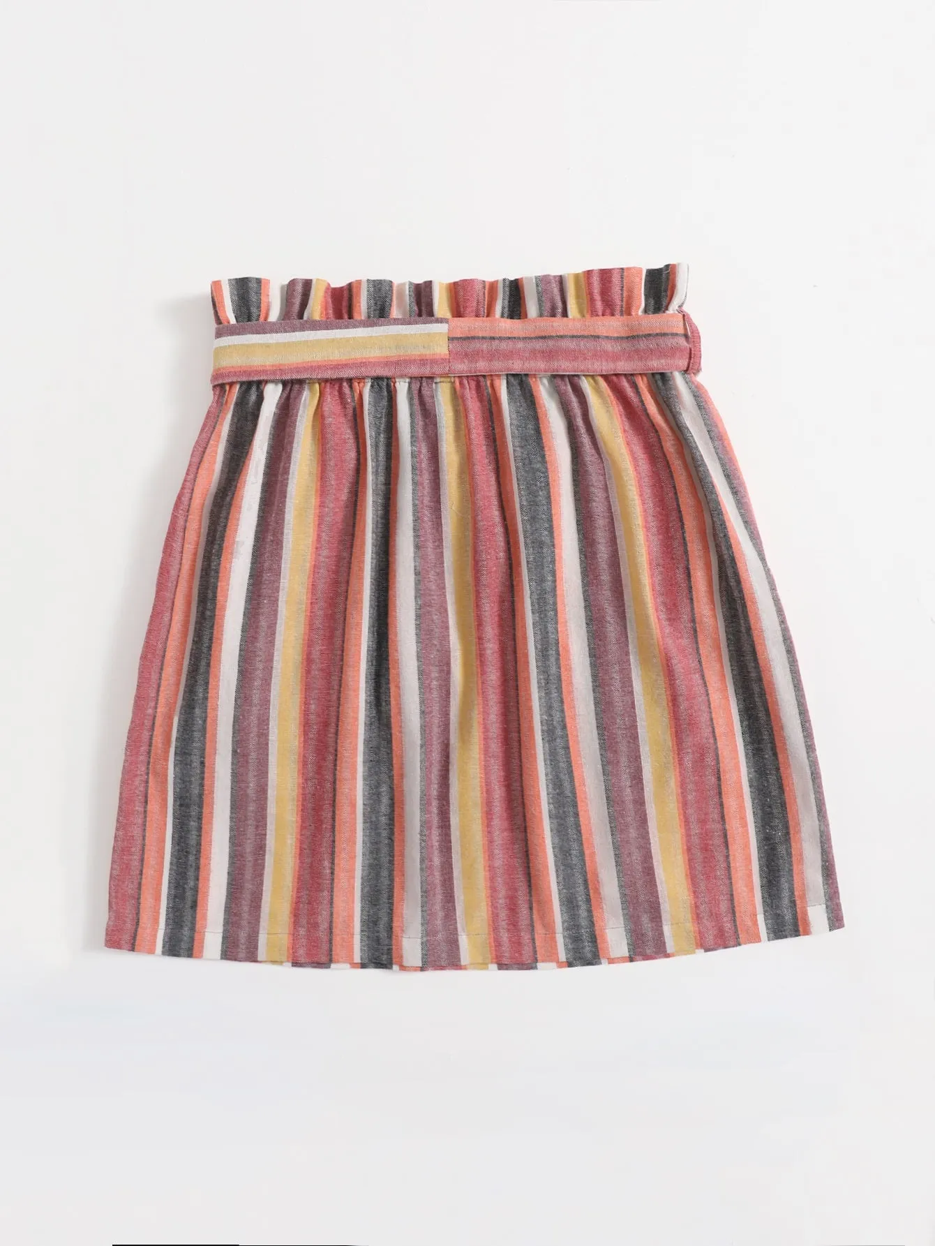 Casual Striped Paper Bag Waist High Waist Short Women Skirts