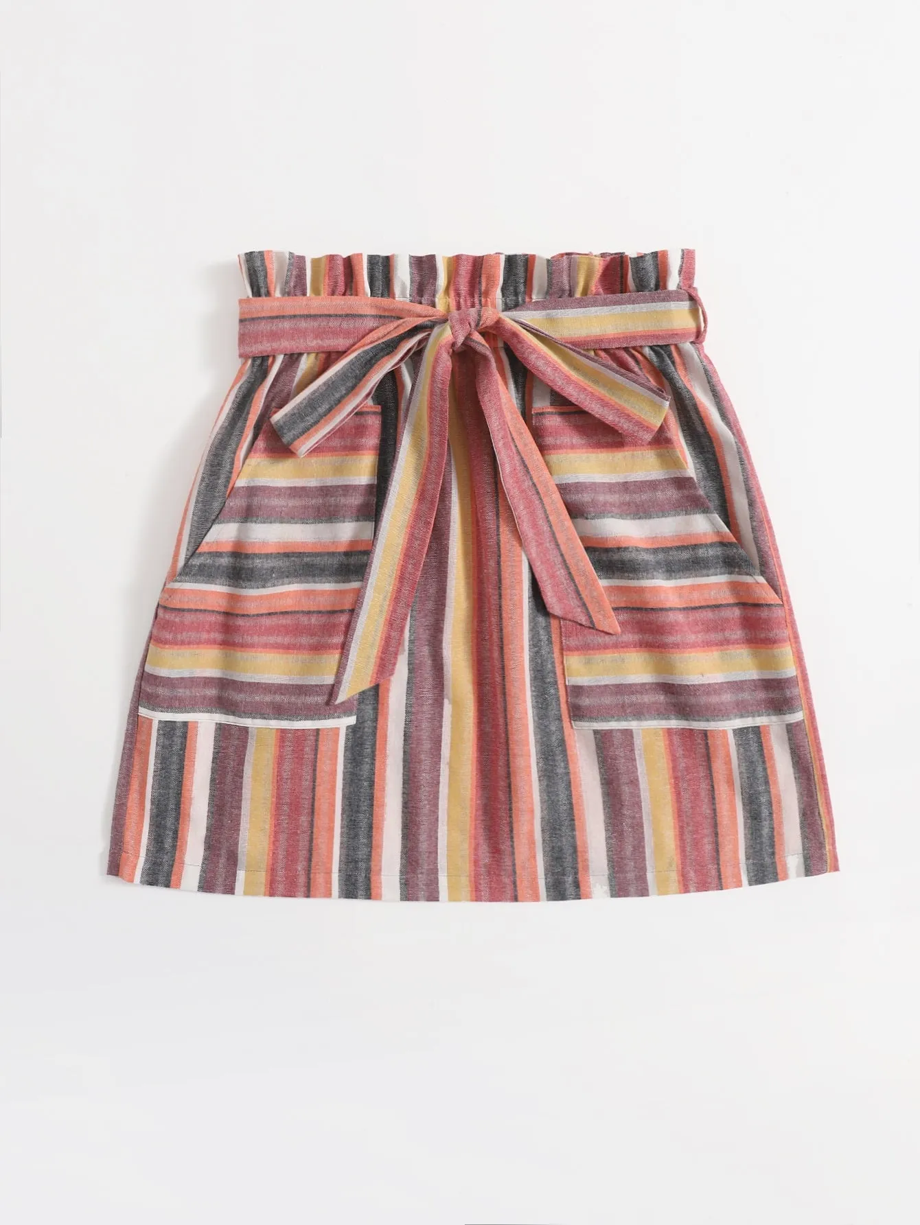 Casual Striped Paper Bag Waist High Waist Short Women Skirts