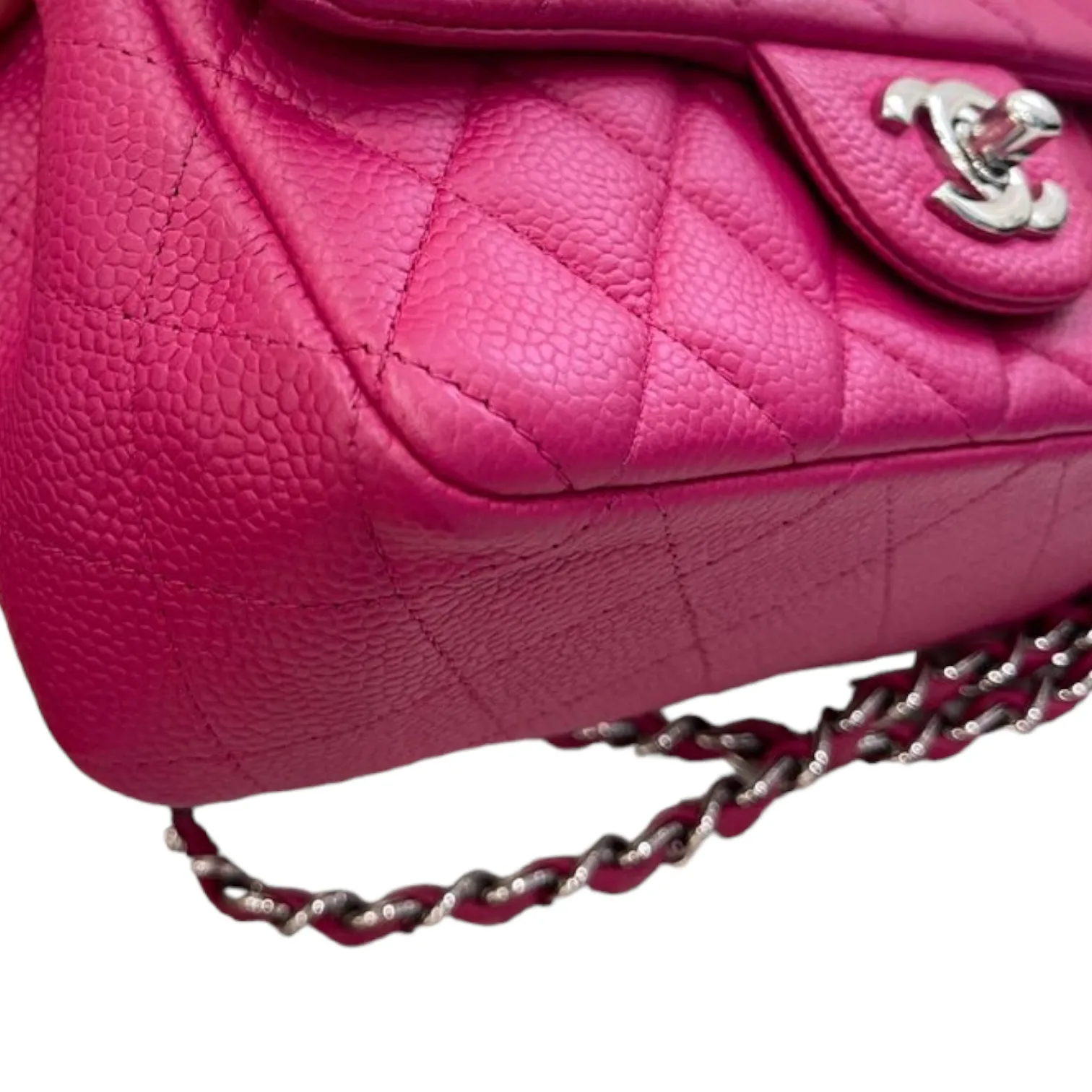 Caviar Quilted Mini Rectangle Flap Suede Pink SHW