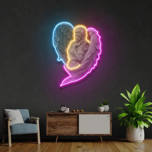 Celestial Angel Heart Neon Sign, Ethereal Design, Serene Illumination, and Durable LED Lighting for a Tranquil Touch