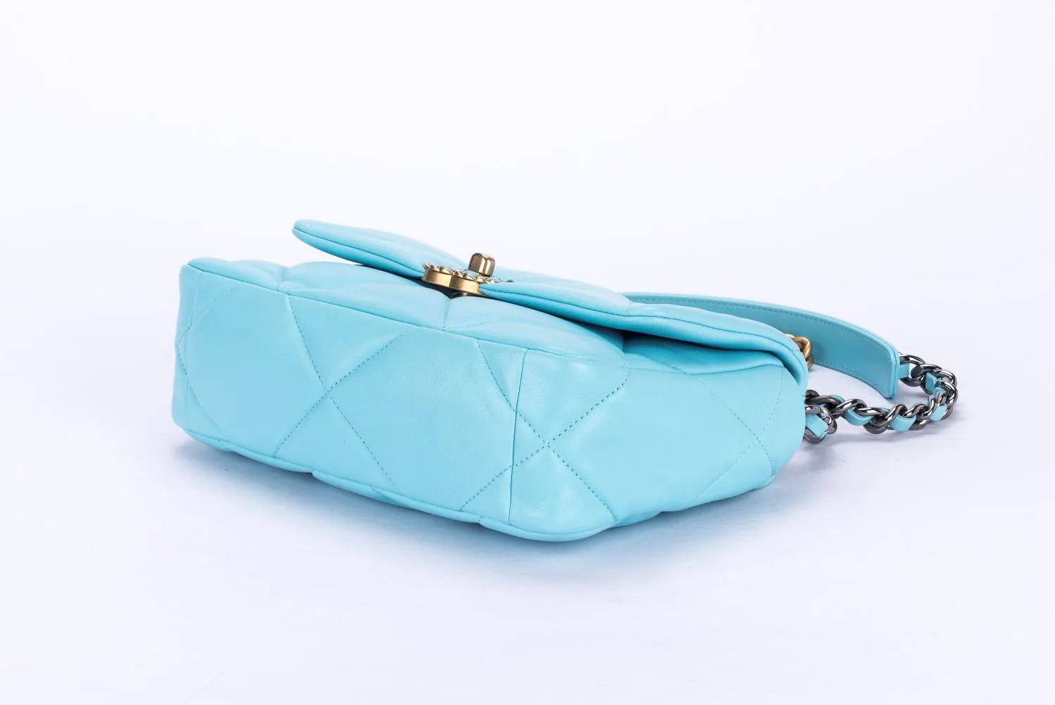 Chanel 19 Flap Bag (3127xxxx) Small Size Pastel Blue Lambskin with Card, Dust Cover & Box