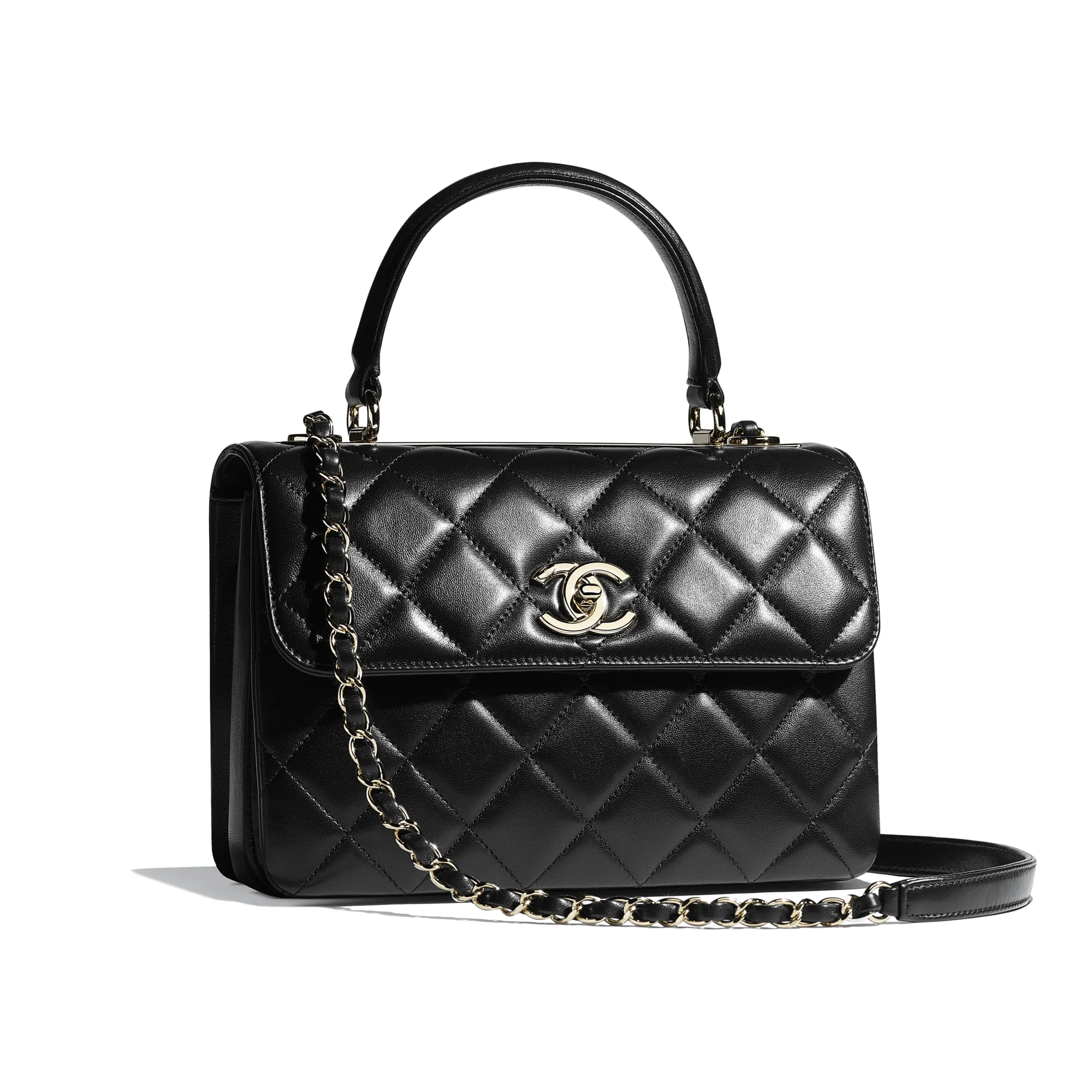 Chanel Flap Bag With Top Handle Lambskin Black