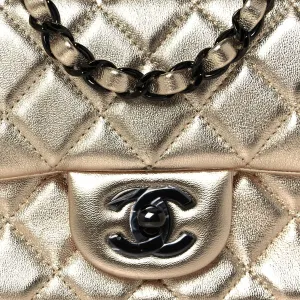 CHANEL Metallic Lambskin Quilted Double Flap Bag