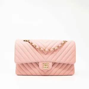 Chanel Pink Chevron Medium Classic Flap