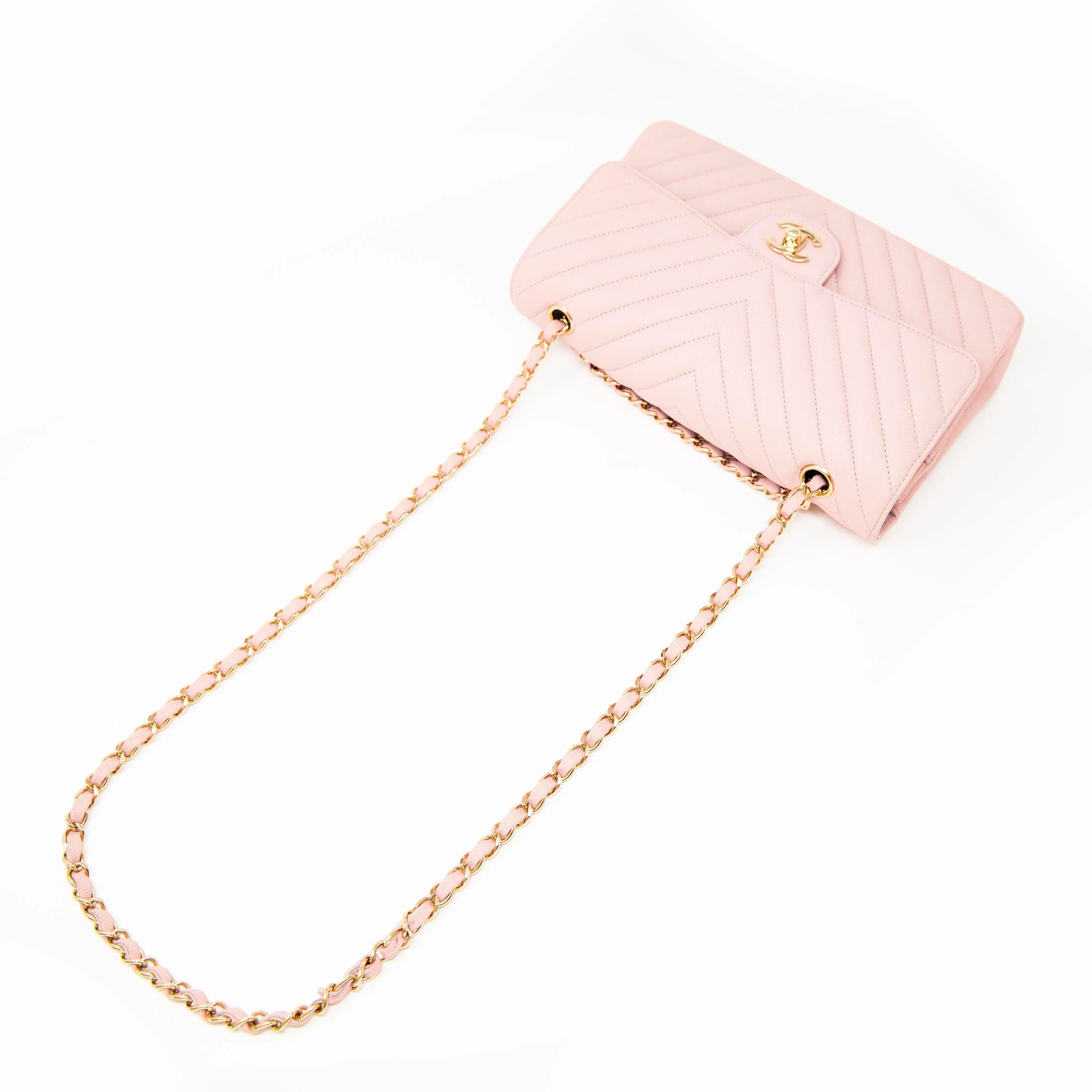 Chanel Pink Chevron Medium Classic Flap