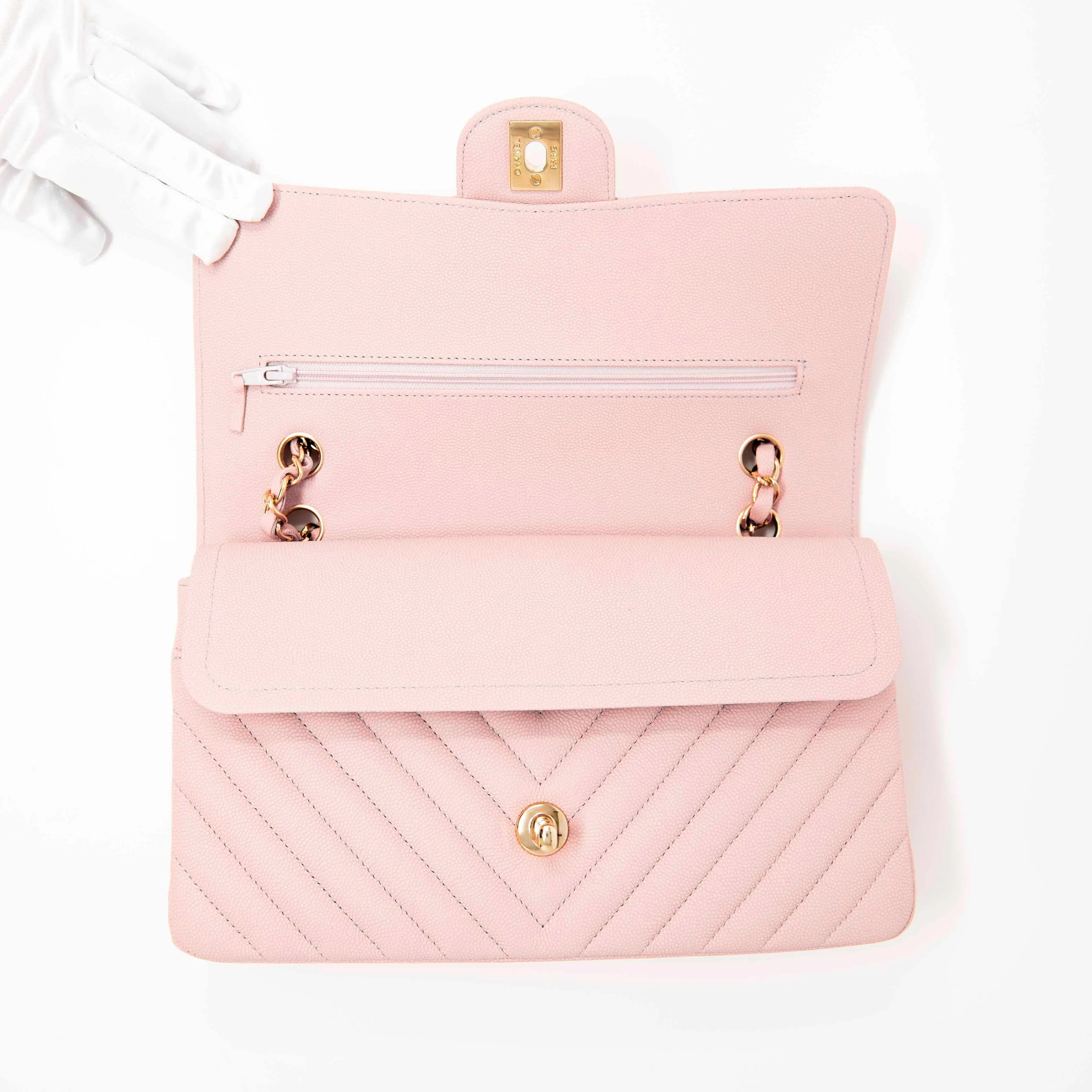 Chanel Pink Chevron Medium Classic Flap