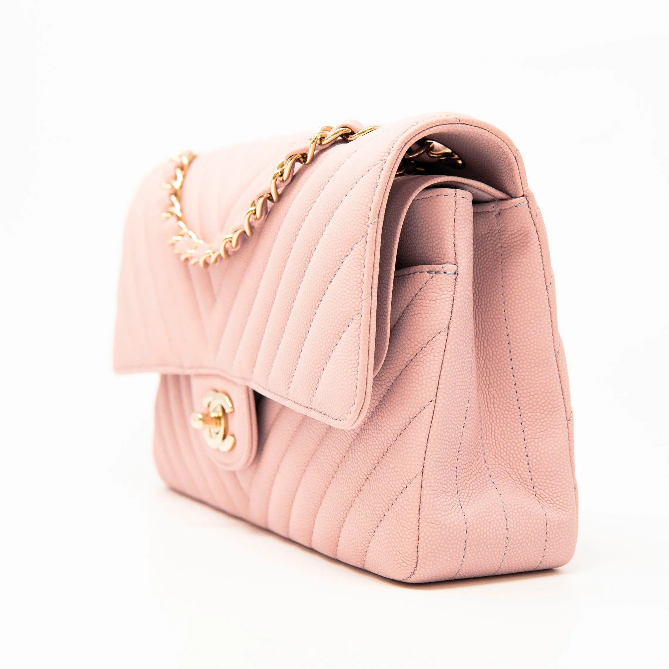 Chanel Pink Chevron Medium Classic Flap