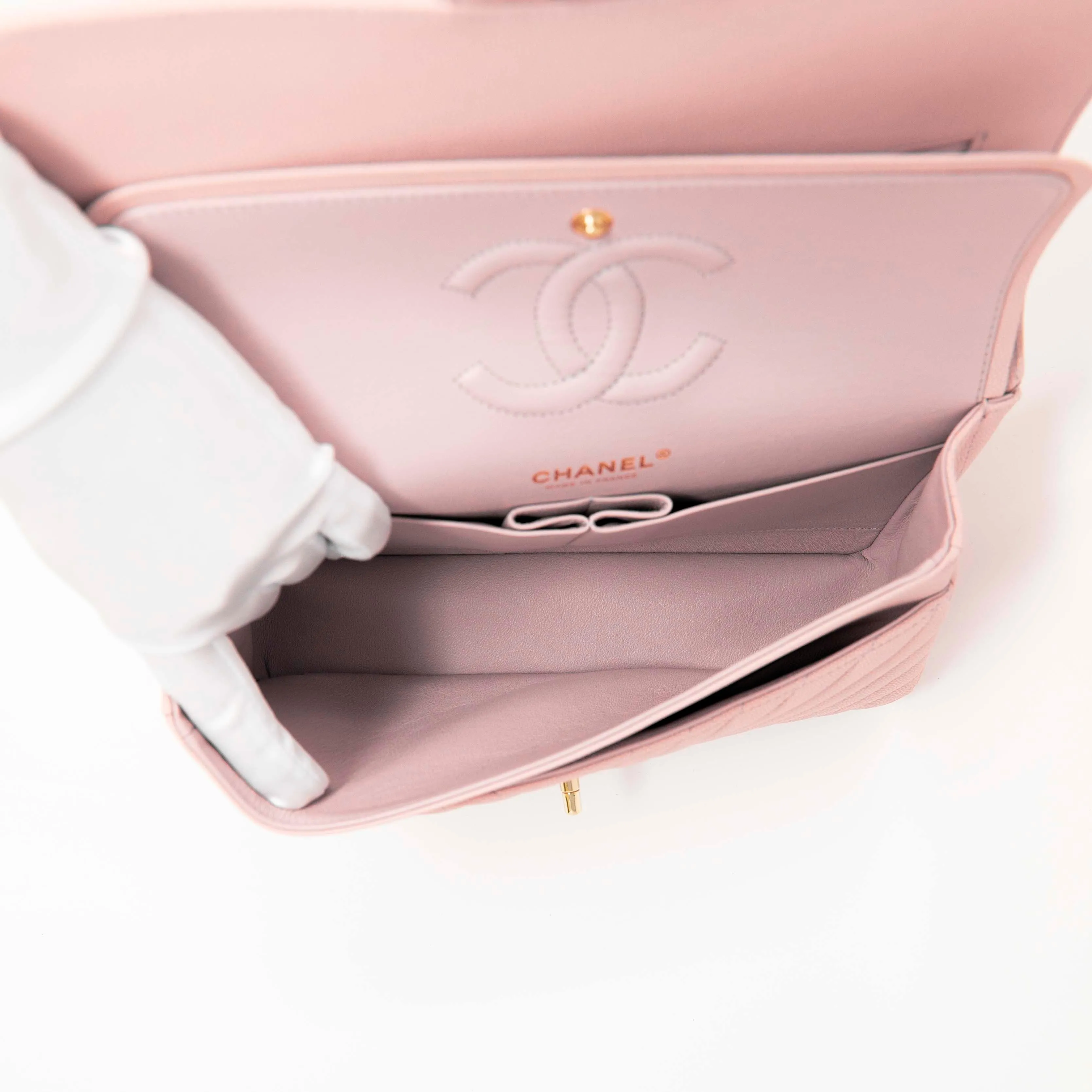 Chanel Pink Chevron Medium Classic Flap