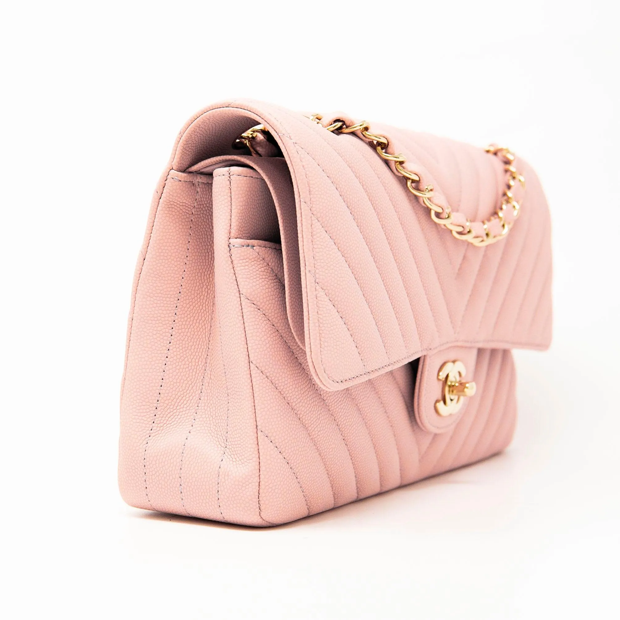 Chanel Pink Chevron Medium Classic Flap