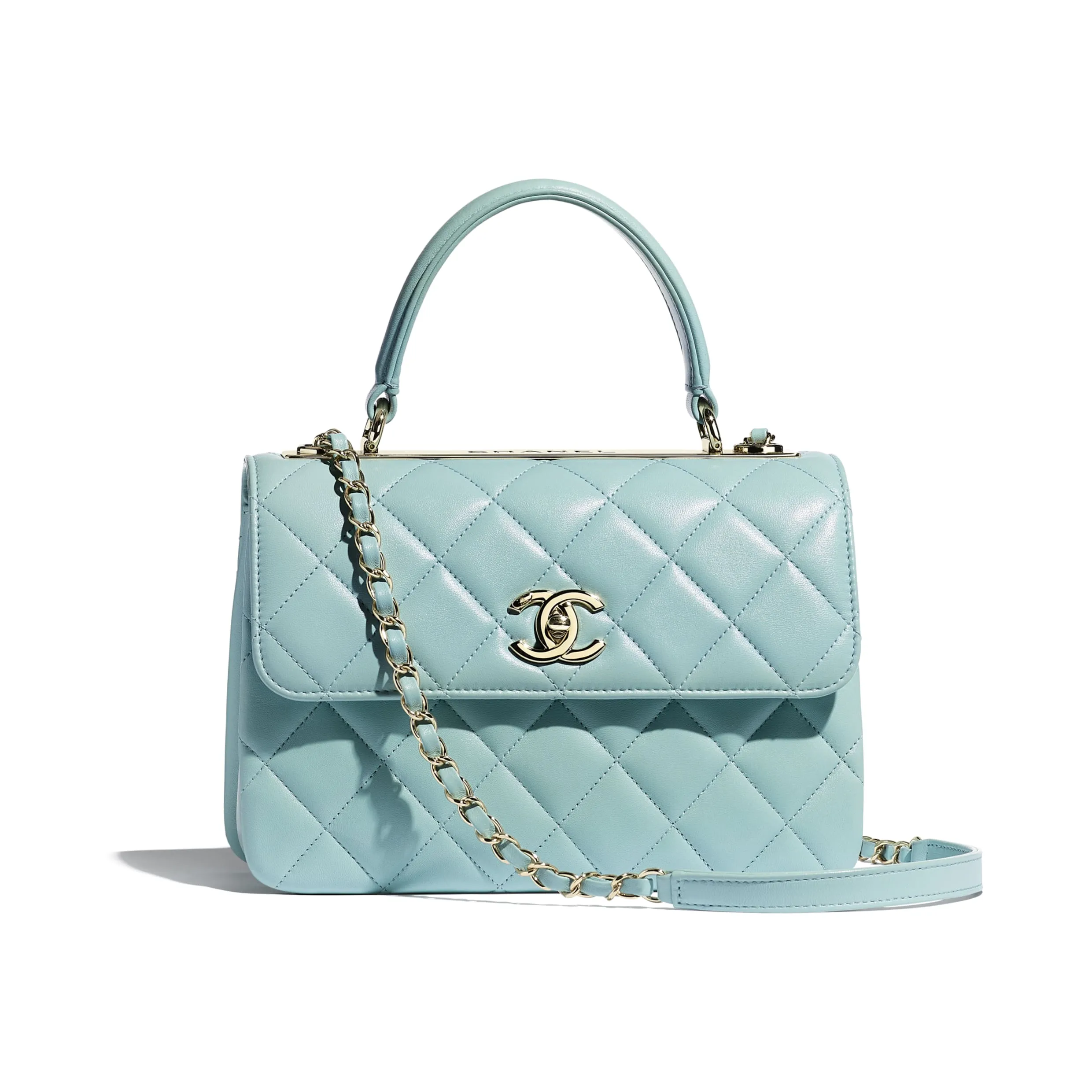 Chanel Small Flap Bag With Top Handle Light Blue-Gold