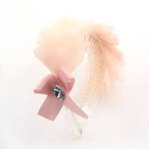 Chiffon Fabric Flower Comb Style Floral Bun Wrap Peach