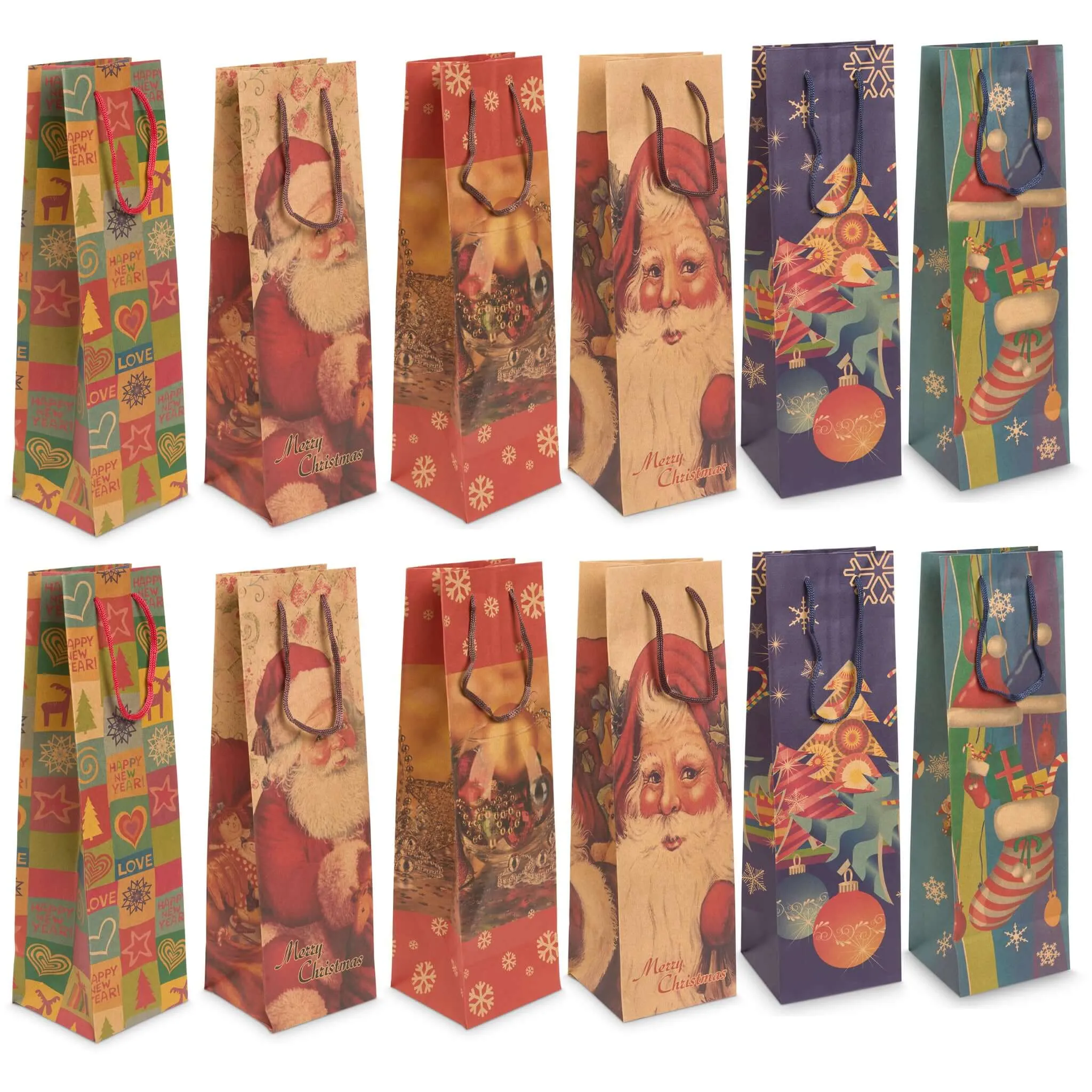 Christmas Vintage Style Gift Bottle Bag Craft Paper