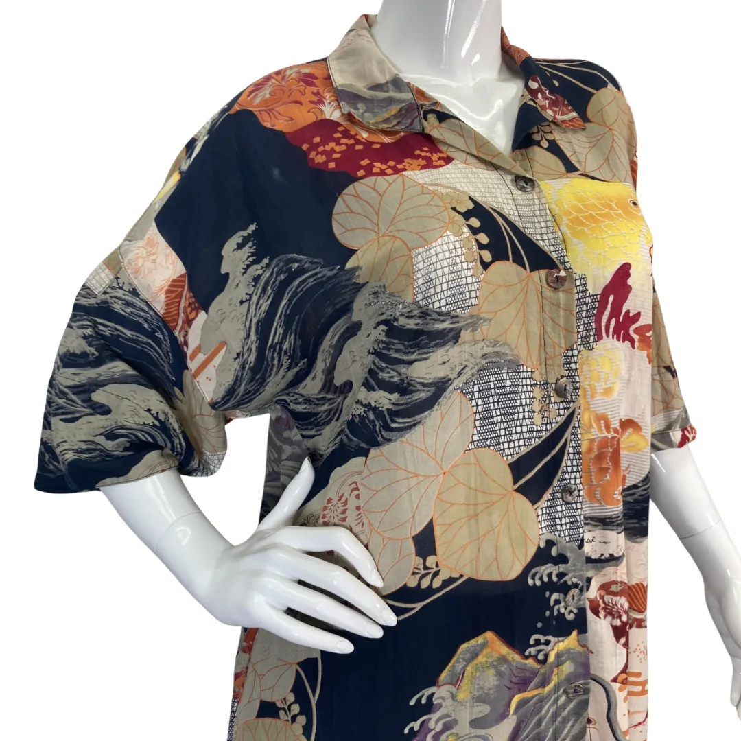 Citron Artistic Waves and Fish Blouse