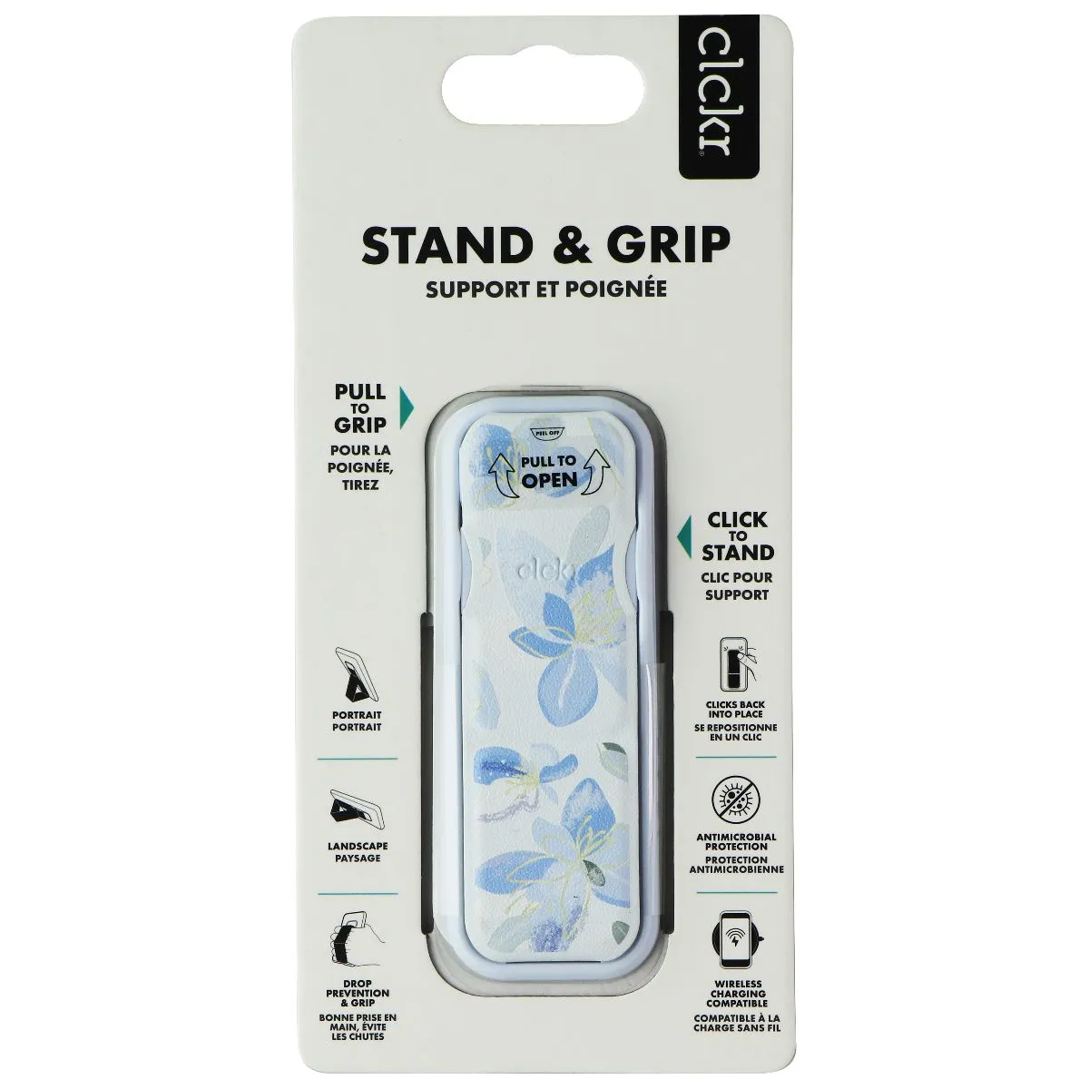 CLCKR Stand & Grip Universal Adhesive Kickstand for Smartphones - Blue Flowers