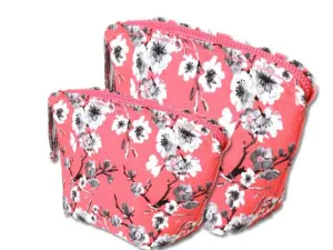 Cosmetic Purse - small pink with flowers