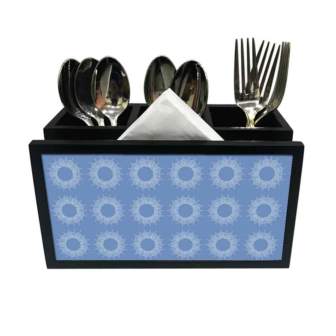 Cutlery Tissue Holder Napkin Stand -  Blue Flower Pattern