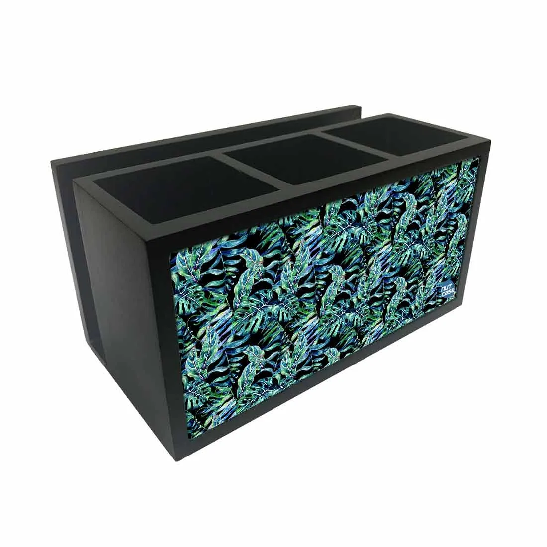 Cutlery Tissue Holder Napkin Stand -  Dark Green Tropical Leaf