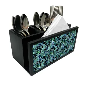 Cutlery Tissue Holder Napkin Stand -  Dark Green Tropical Leaf