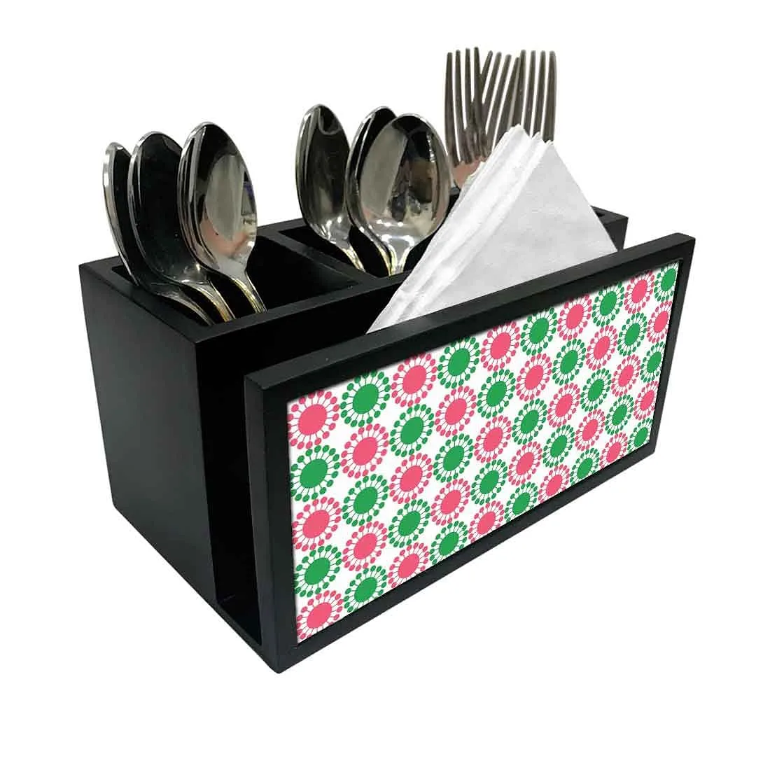 Cutlery Tissue Holder Napkin Stand -  Pink and Green Circle Pattern