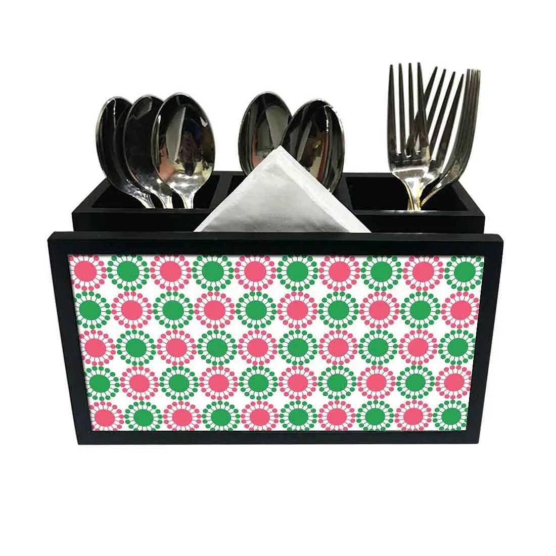 Cutlery Tissue Holder Napkin Stand -  Pink and Green Circle Pattern