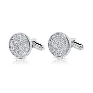 CZ Round Cuff-Links with Simulated Diamonds in Sterling Silver