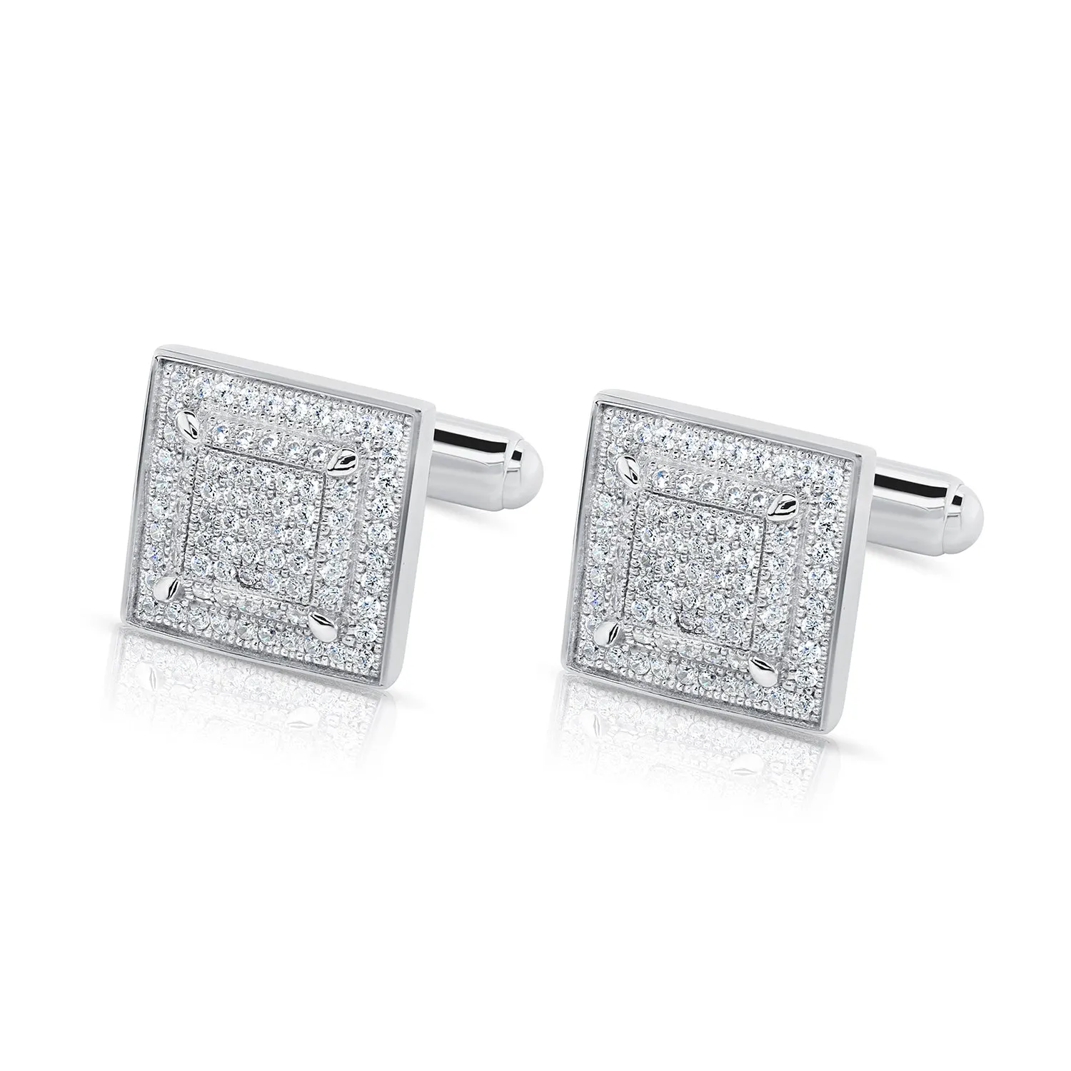 CZ Square Cuff-Links with Luxury grade Simulated Diamonds in Sterling Silver