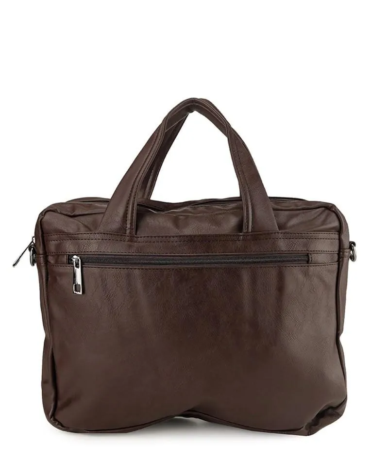 Distressed Leather Laptop Tote Bag - Dark Brown