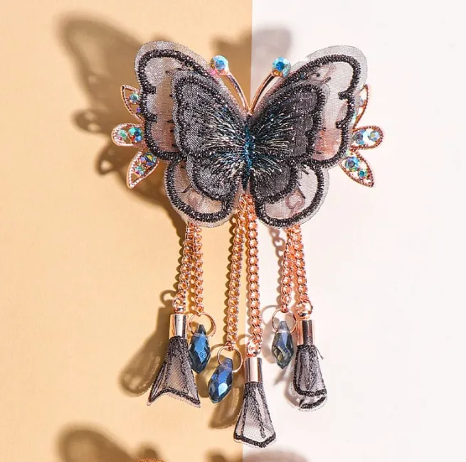 Embroidered & Stones Butterfly Hair Claw