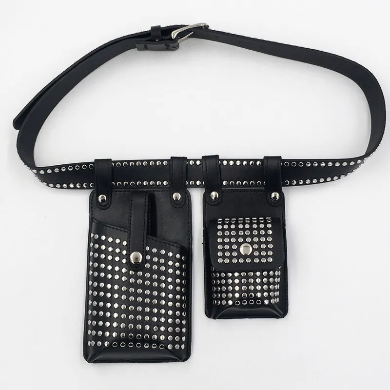 Fashion Rivets Detachable Double Waist Bag / Punk Bag With Adjustable Belt