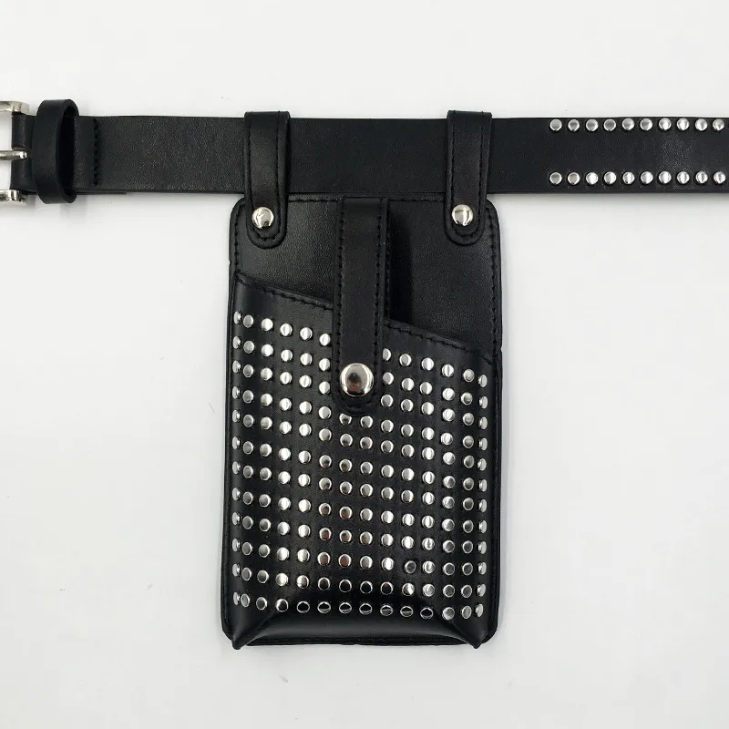 Fashion Rivets Detachable Double Waist Bag / Punk Bag With Adjustable Belt