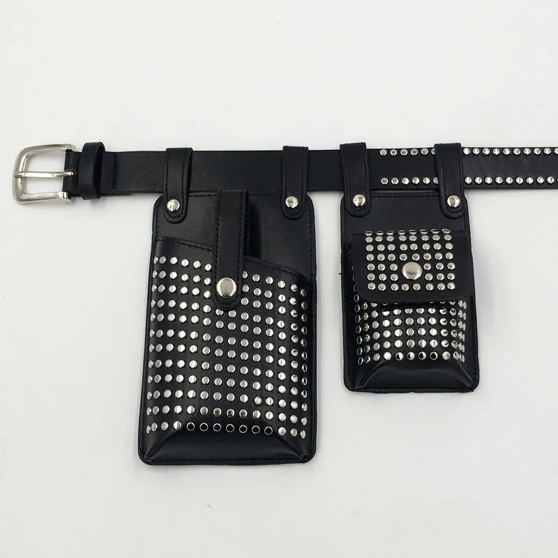 Fashion Rivets Detachable Double Waist Bag / Punk Bag With Adjustable Belt