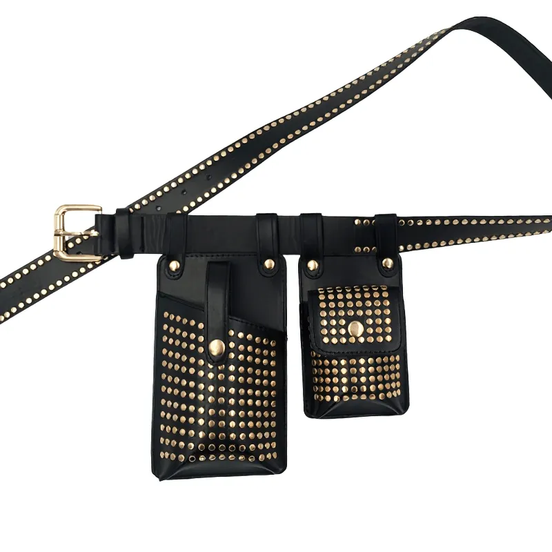 Fashion Rivets Detachable Double Waist Bag / Punk Bag With Adjustable Belt