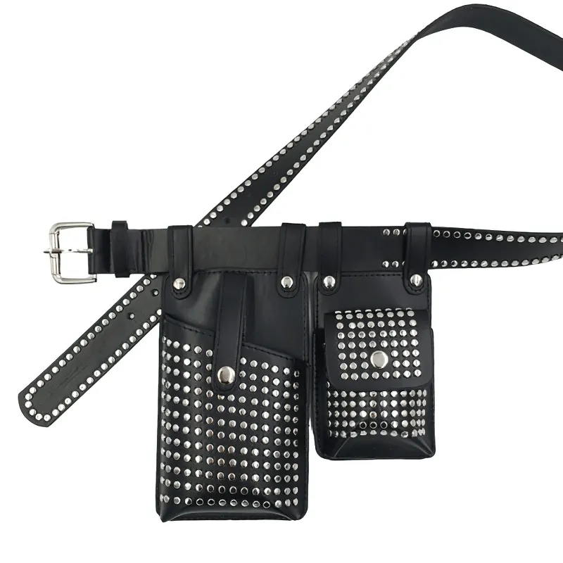 Fashion Rivets Detachable Double Waist Bag / Punk Bag With Adjustable Belt