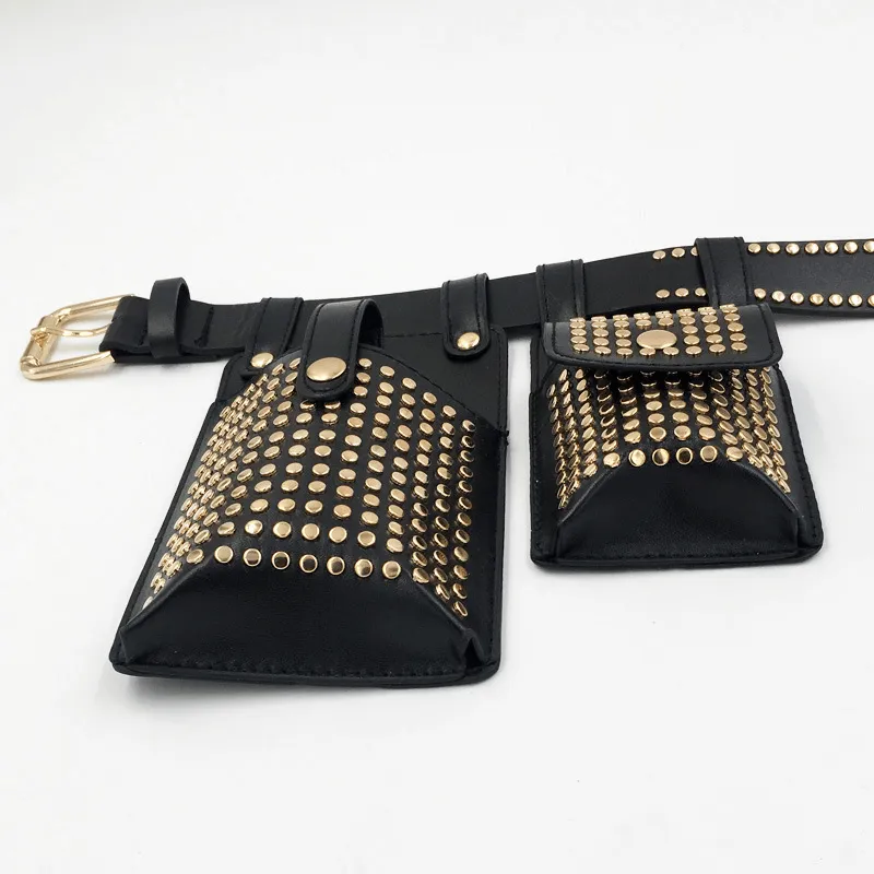 Fashion Rivets Detachable Double Waist Bag / Punk Bag With Adjustable Belt