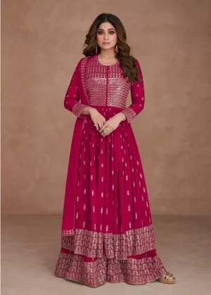 Festive Look Alluring Pink Zari Embroidered Palazzo Suit